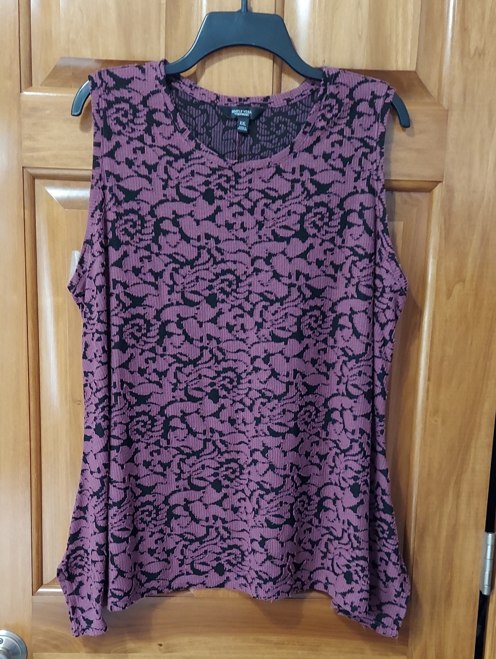 Simply Vera Vera Wang Black & Mauve Floral Crew Neck Tank Top Tunic Size XXL 2XL